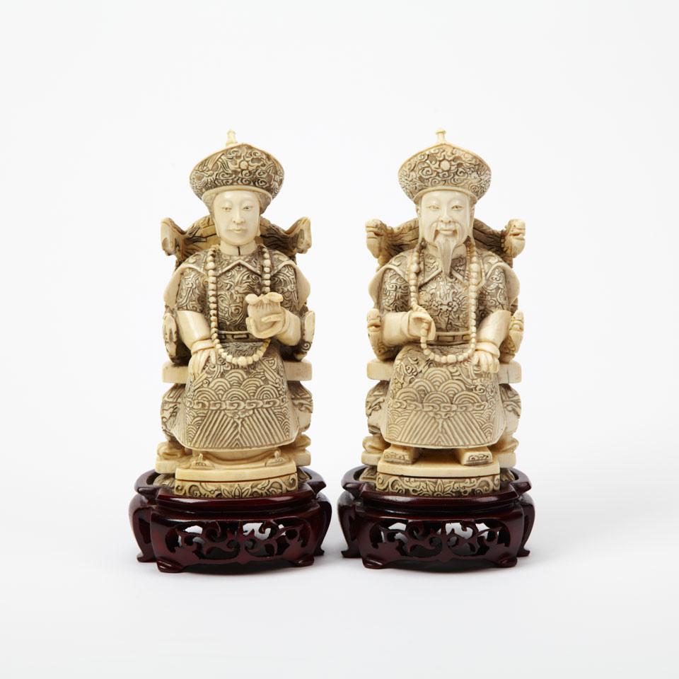 Ivory Carved Seated King and Queen