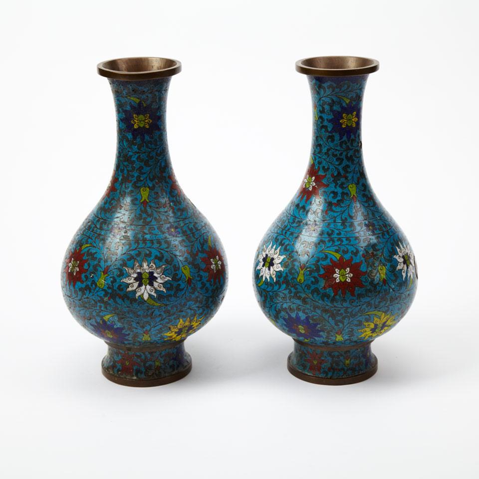 Pair of Ming-Style Cloisonne Enamel Vases, Republican Period