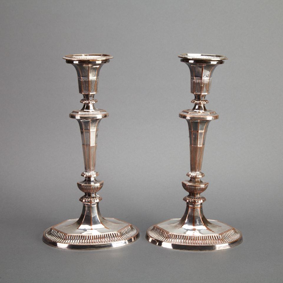 Pair of Old Sheffield Plate Table Candlesticks, late 18th century