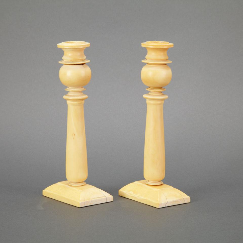 Pair Anglo-Indian Turned Ivory Candlesticks, mid 19th century