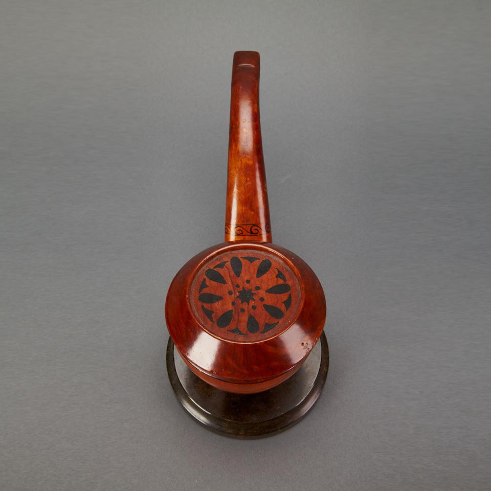 Figured Walnut Pipe Form Tobacco Cannister, early 20th century