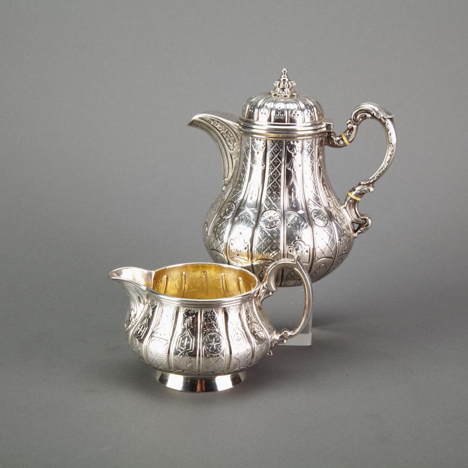 Victorian Silver Cream Jug and Hot Milk Pot, John Samuel Hunt for Hunt & Roskell and Robert Garrard, London, 1855/56