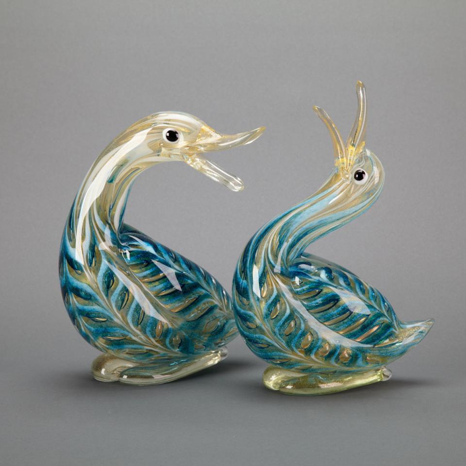 Pair of Murano Glass Ducks, probably Seguso, c.1950