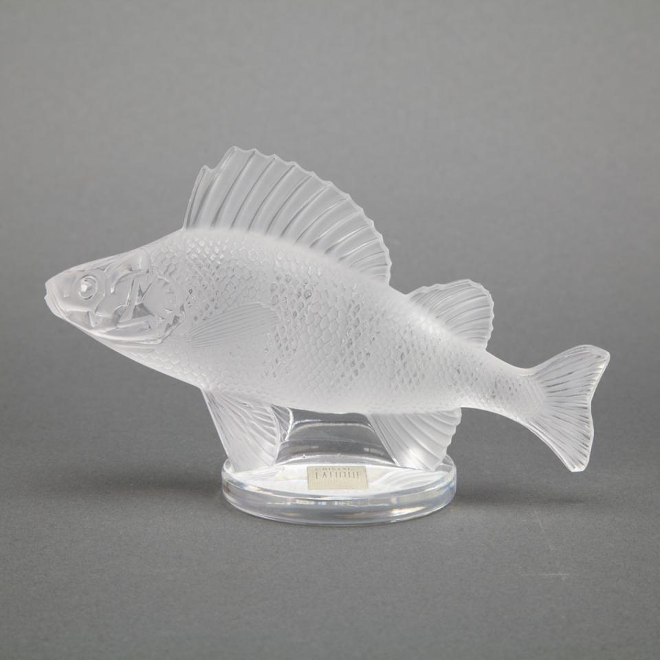 Lalique Moulded and Frosted Glass Fish Paperweight, post-1945