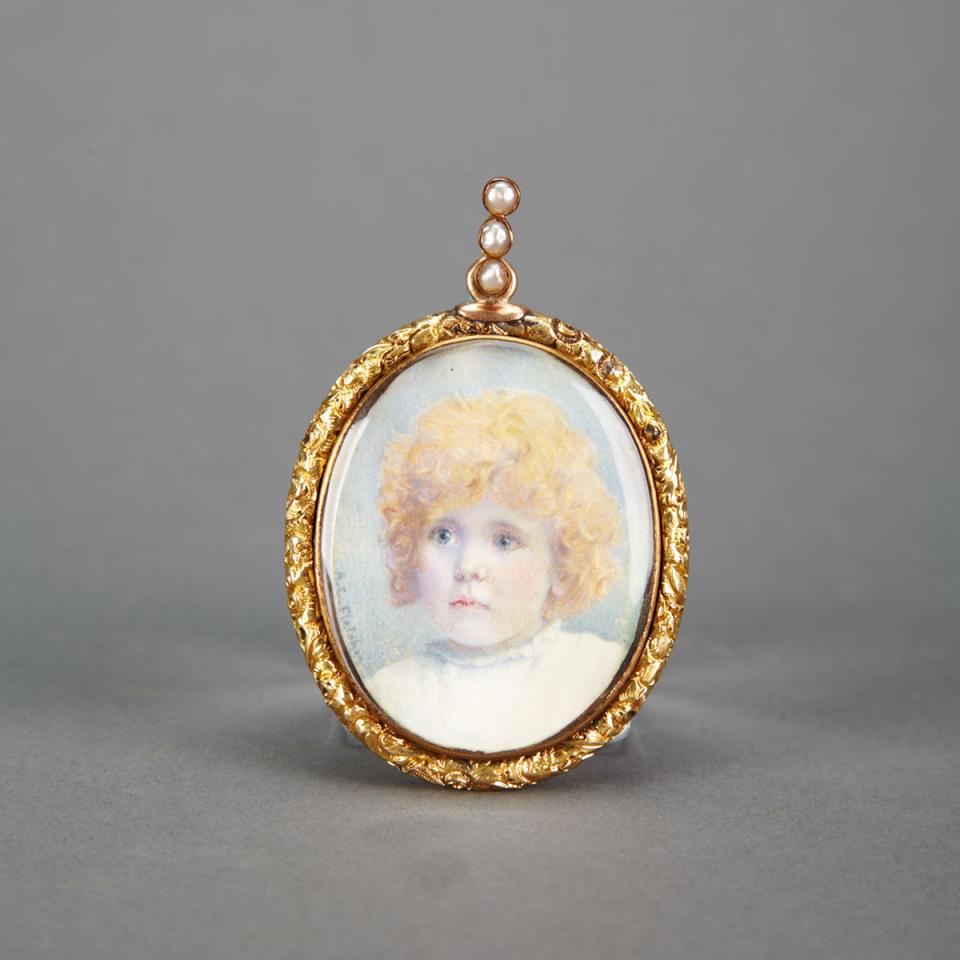 Victorian Portrait Miniature Gold Filled Locket Pendent, 19th century