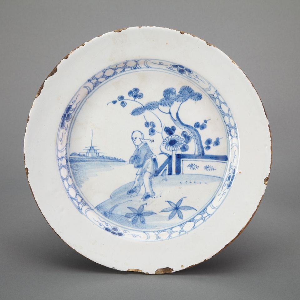 English Delft Chinoiserie Plate, probably Liverpool, c.1760