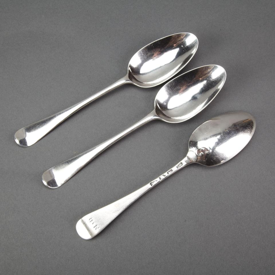 Three George II Silver Hanoverian Pattern Scroll-Back Table Spoons, London, 1754