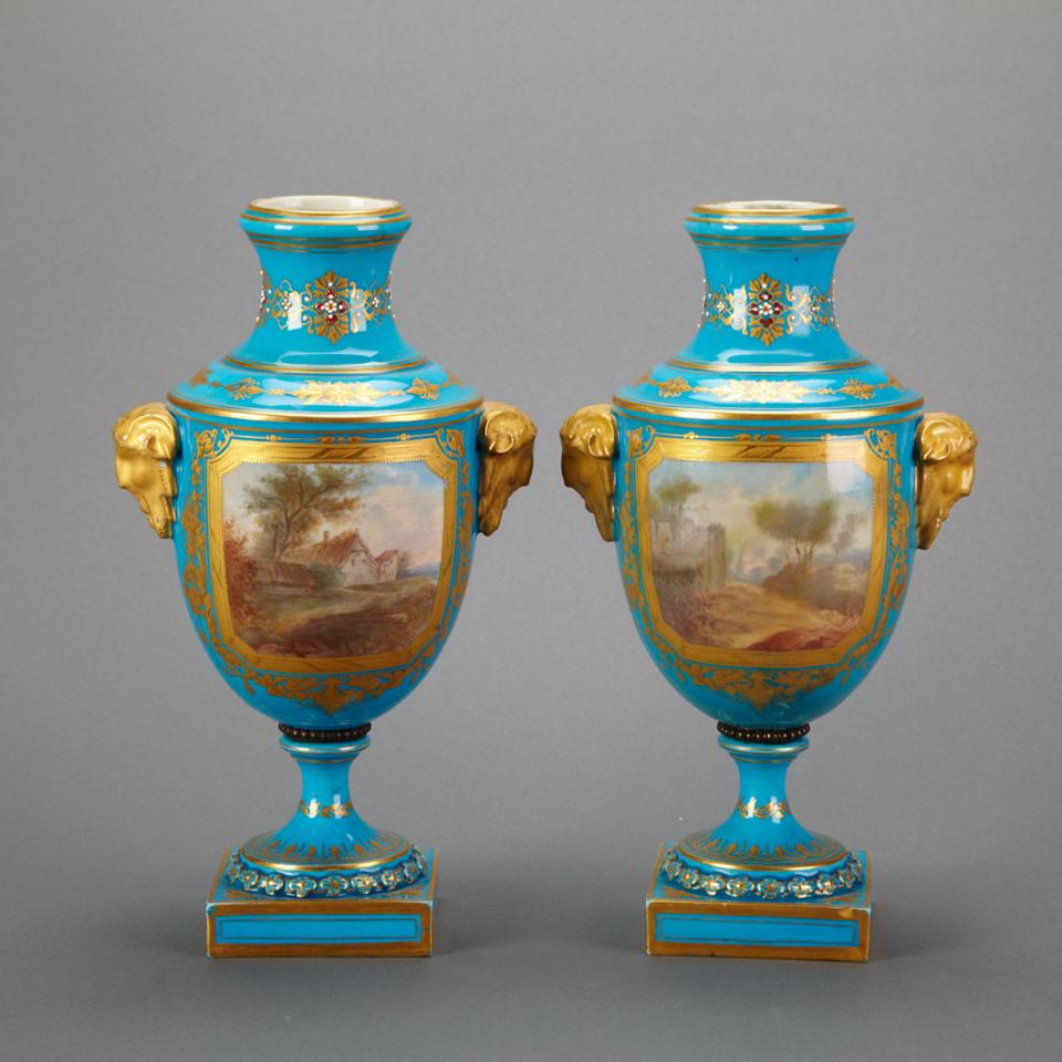 Pair of ’Jewelled’ ‘Sèvres’ Vases, late 19th century