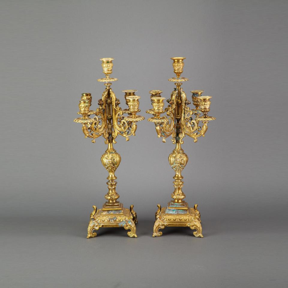 Pair of French Gilt Bronze Candelabra, late 19th century