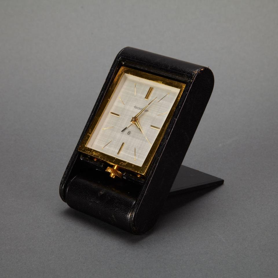 Jaeger Le Coultre Leather Cased Traveling Clock, c.1960