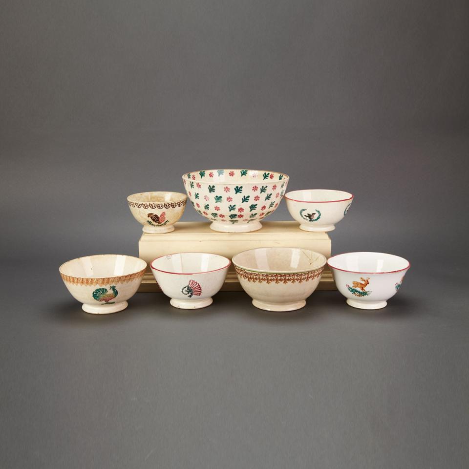 Group of Seven Port Neuf Pottery Bowls, 19th century