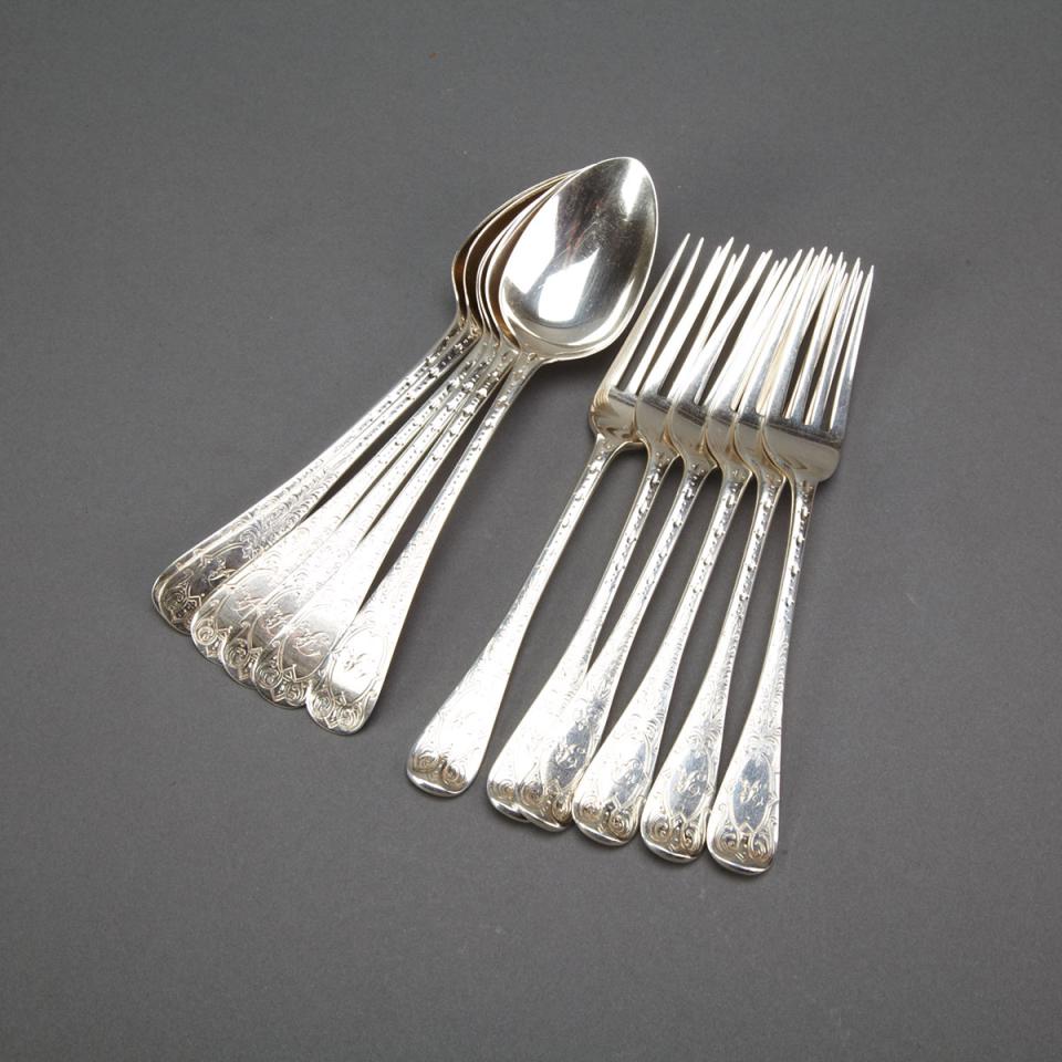 Six William IV Scottish Silver Dessert Spoons and Six Victorian Forks, Andrew Wilkie, Edinburgh, 1831 and William Rawlings Sobey, Exeter, 1845