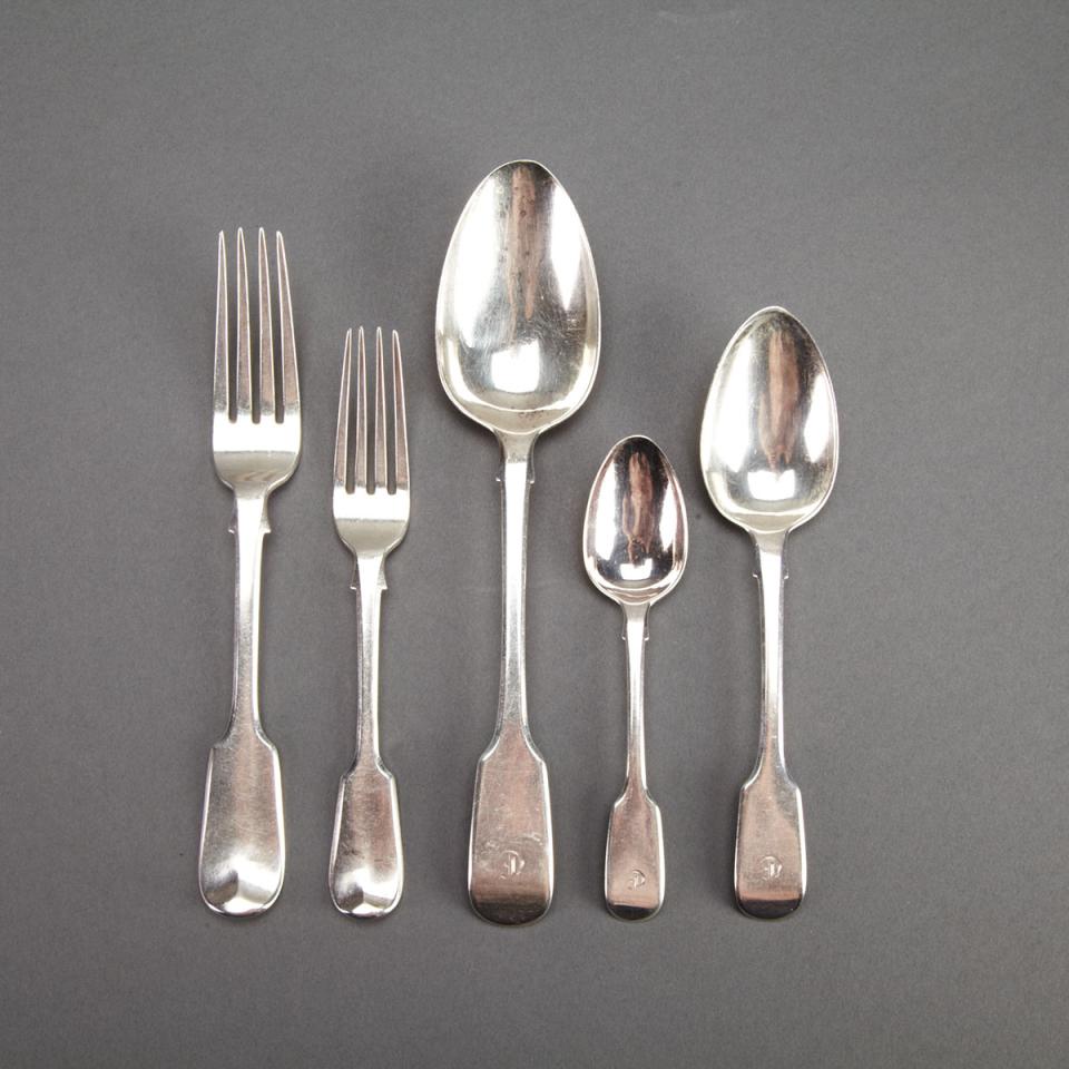 Early Victorian Silver Fiddle Pattern Flatware Service, Robert Wallis, London, 1836-39