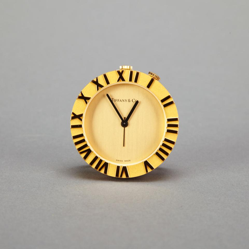 Contemporary Tiffany ‘Atlas’ Gilt Metal Travel Alarm Clock