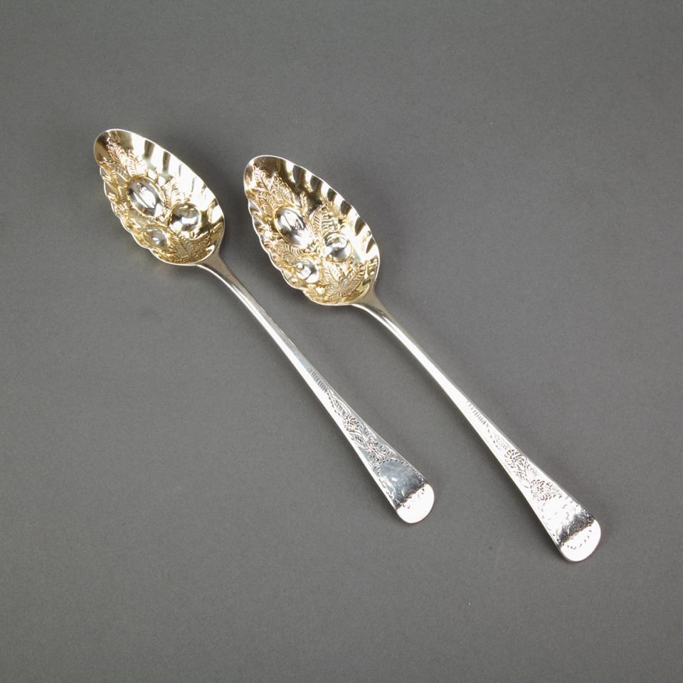 Pair of George III Silver Berry Spoons, George Smith & William Fearn, London, 1786