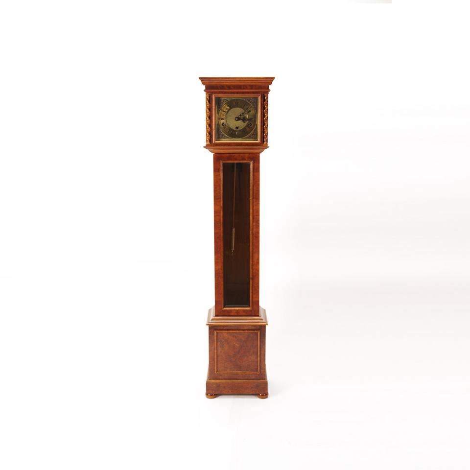 Charles II Style Burl Oak Short Hall Clock, early 20th century