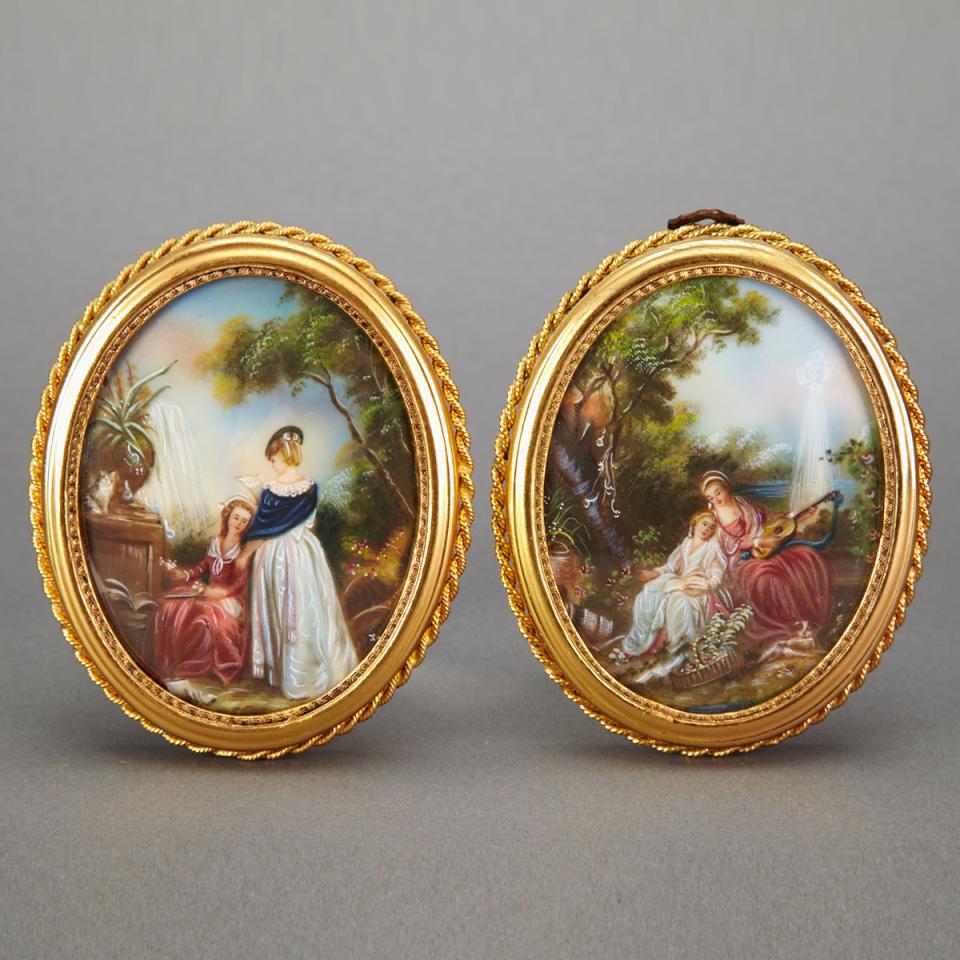 Pair of French School Miniature Picture Ovals, mid 20th century