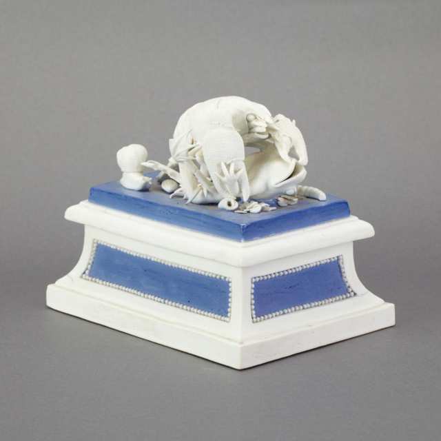 Meissen Blue and White Biscuit Group of a Crayfish and Frog, Christian Fischer Sr.(?), 1794-1814
