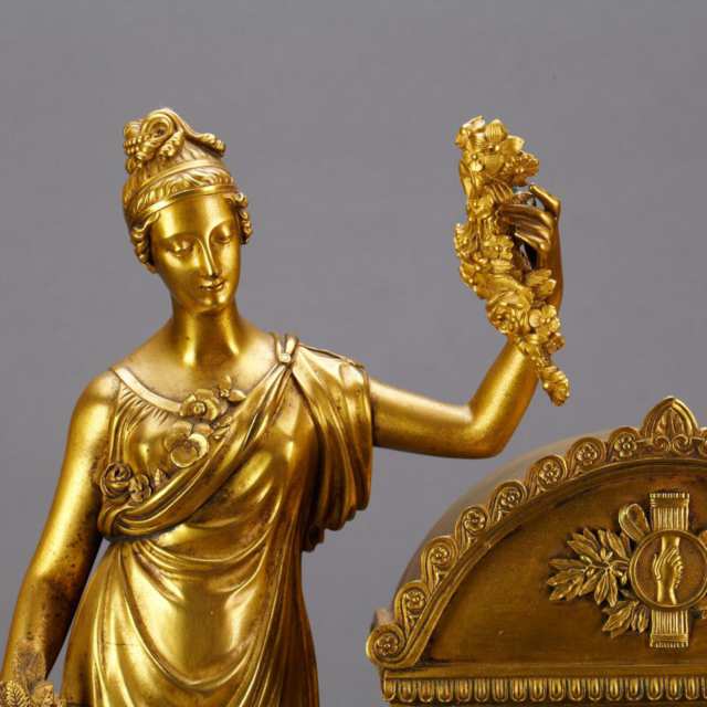 French Empire Gilt Bronze Figural Mantle Clock, early 19th century