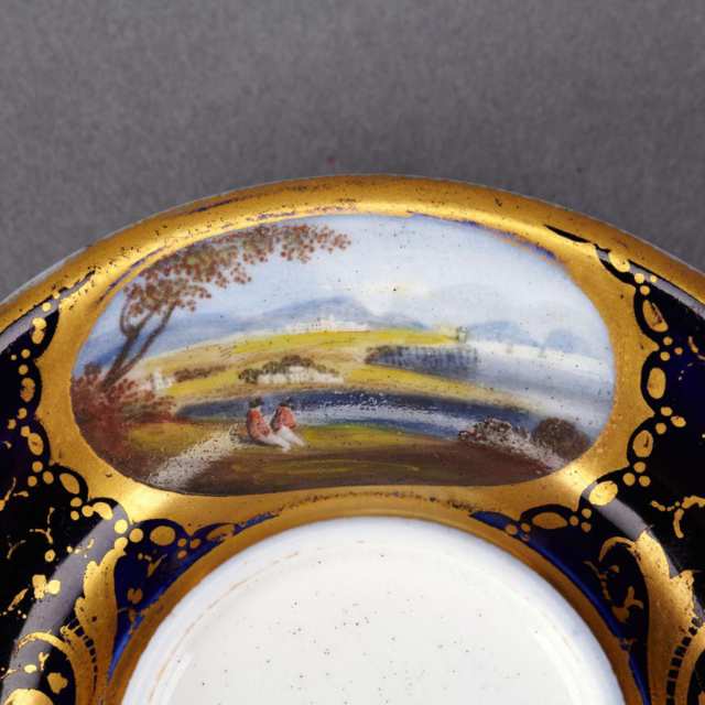 English Porcelain Blue Ground Small Cup and Saucer, c.1820