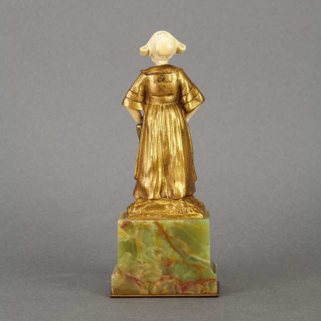 French Bronze and Ivory Figure of a Young Dutch Girl by Louis Barthélemy, (French, fl.1920)