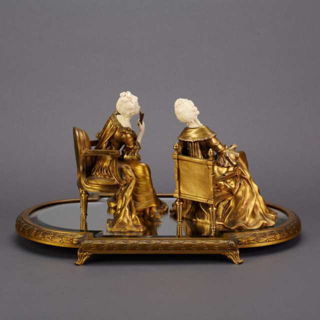 Louis XVI Style Three Piece Ivory Mounted Gilt Bronze Table Centrepiece, Xavier Raphanel, c.1900