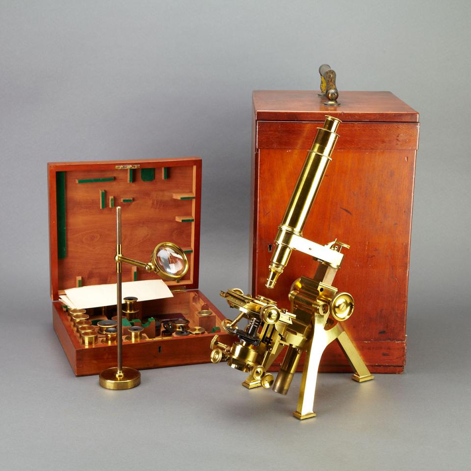 Powell & Lealand No. 1 Lacquered Brass Compound Monocular Microscope Set, 1899