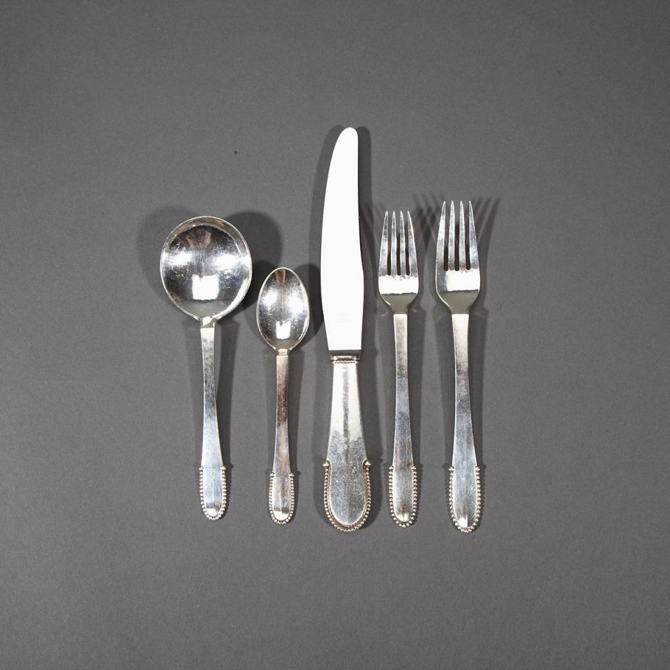 Danish Silver ‘Beaded’ Pattern Flatware Service, Georg Jensen, Copenhagen, 20th century