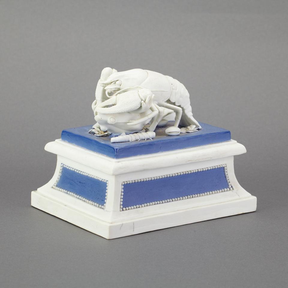 Meissen Blue and White Biscuit Group of a Crayfish and Frog, Christian Fischer Sr.(?), 1794-1814