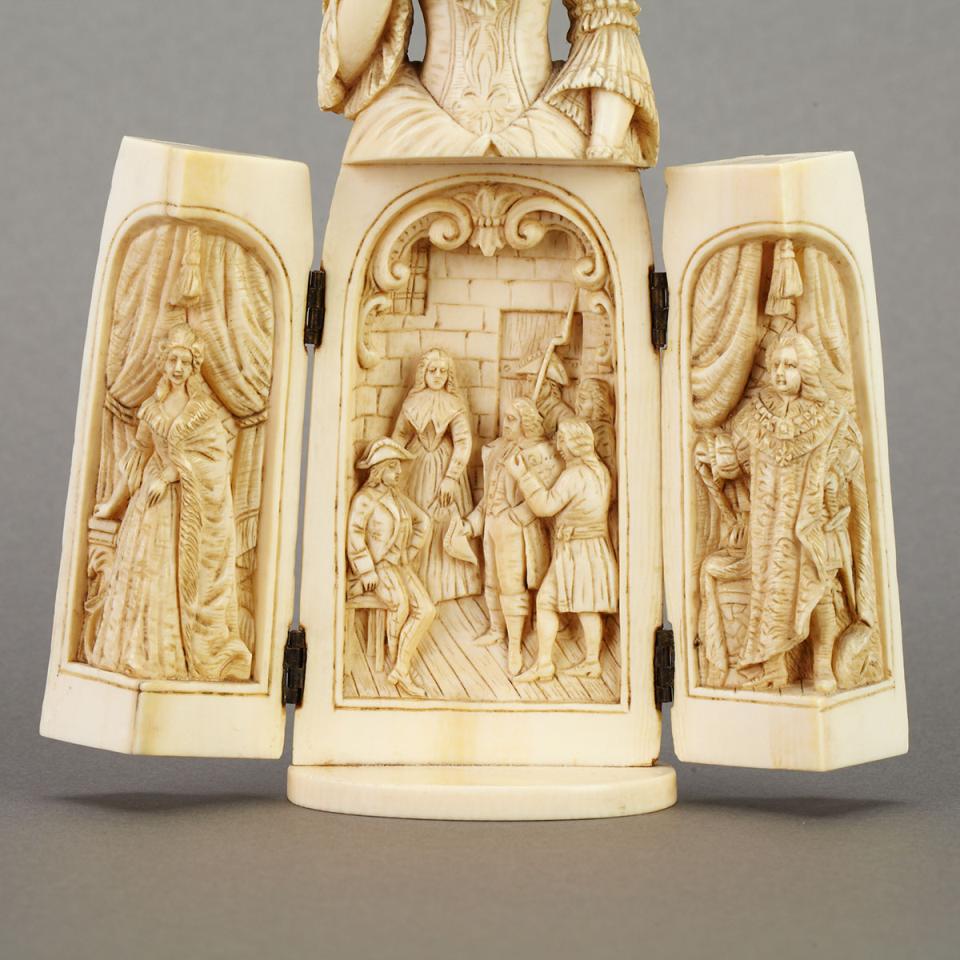 Dieppe Carved Ivory Triptych Figure, 19th Century