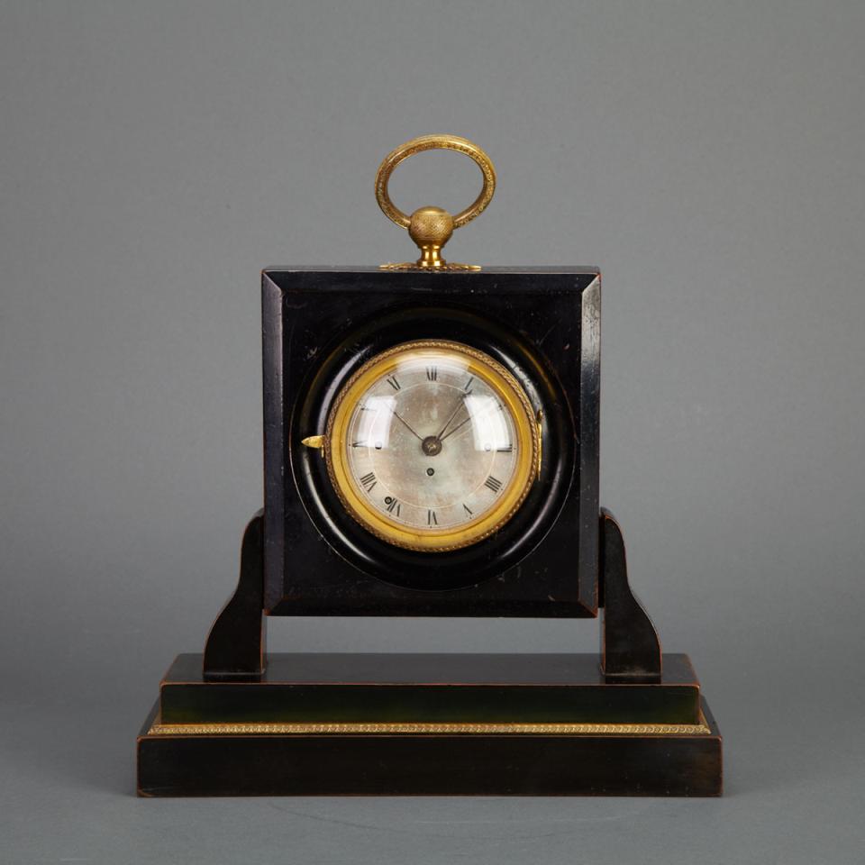 Austrian Biedermeier Ormolu Mounted Ebonised Grande Sonnerie  Alarm Table Clock, c.1825