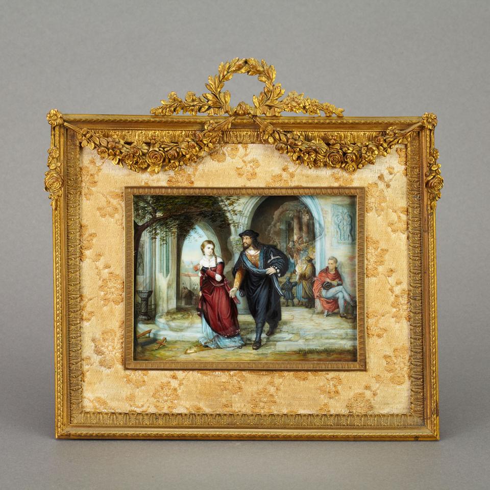 French Miniature Picture of Faust and Gretchen, after Ernst Stuckelberg (Swiss,1831-1903)