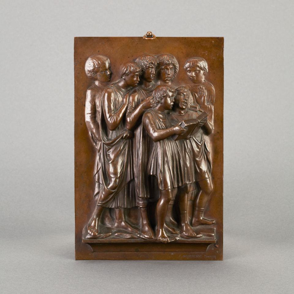 French Bronze Relief Plaque of a Boys Choir by Ferdinand Barbedienne (1810-1892), c.1880