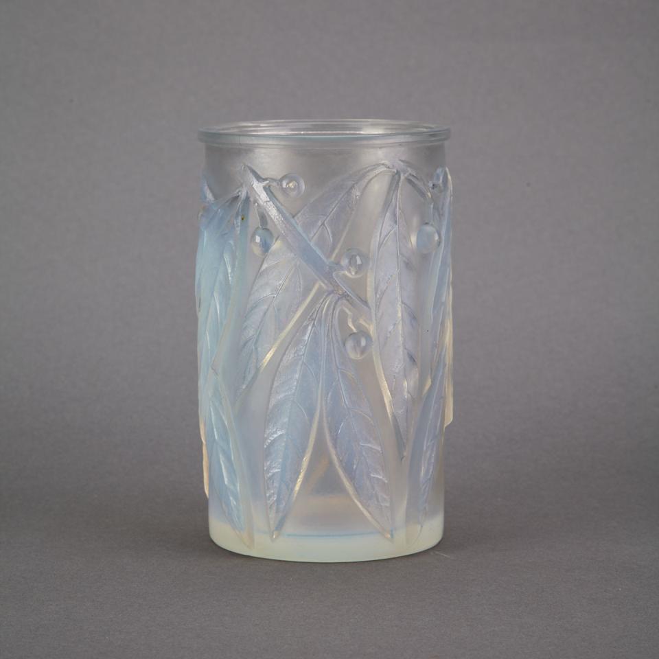 ‘Laurier’, Lalique Moulded Opalescent Glass Vase, 1920s