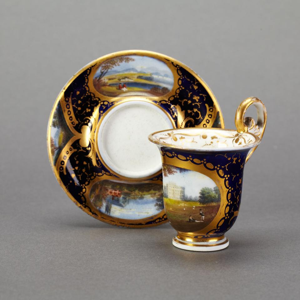 English Porcelain Blue Ground Small Cup and Saucer, c.1820