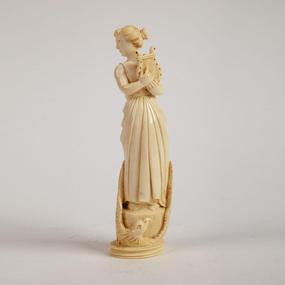 Chinese Export Carved Ivory Classical Figure of Muse of Music, 19t century