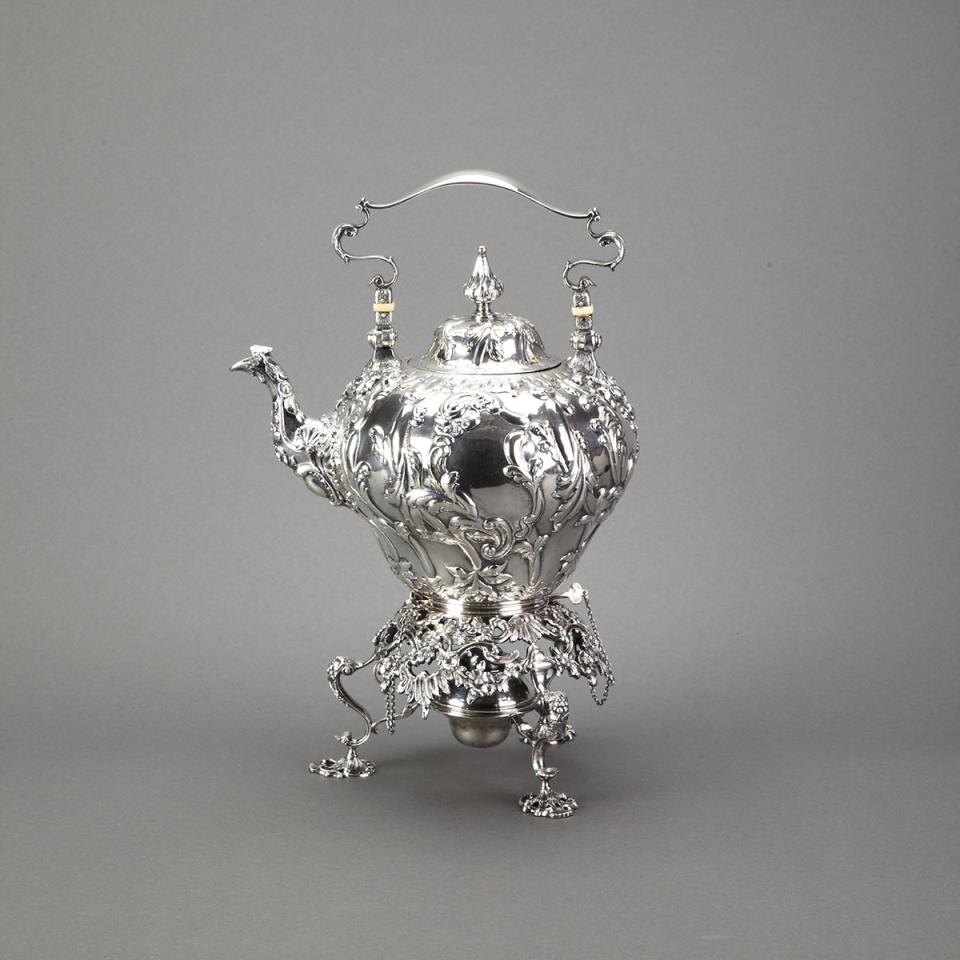 American Silver Tea Kettle on Lampstand, Andrew Ellicott Warner, Baltimore, Md., mid-19th century