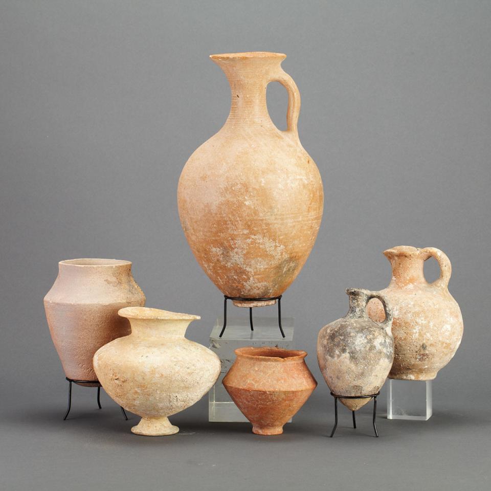 Group of Six Canaanite Pottery Vessels, Middle to Late Bronze Age, 1700-1300 B.C.
