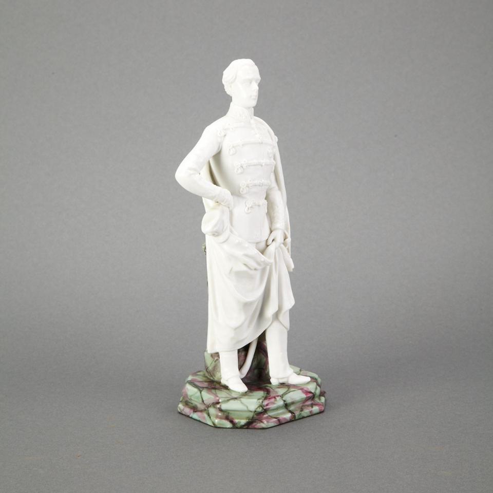 Continental Glazed Parian Figure of Emperor Franz Josef on Marbled Base, mid-19th century