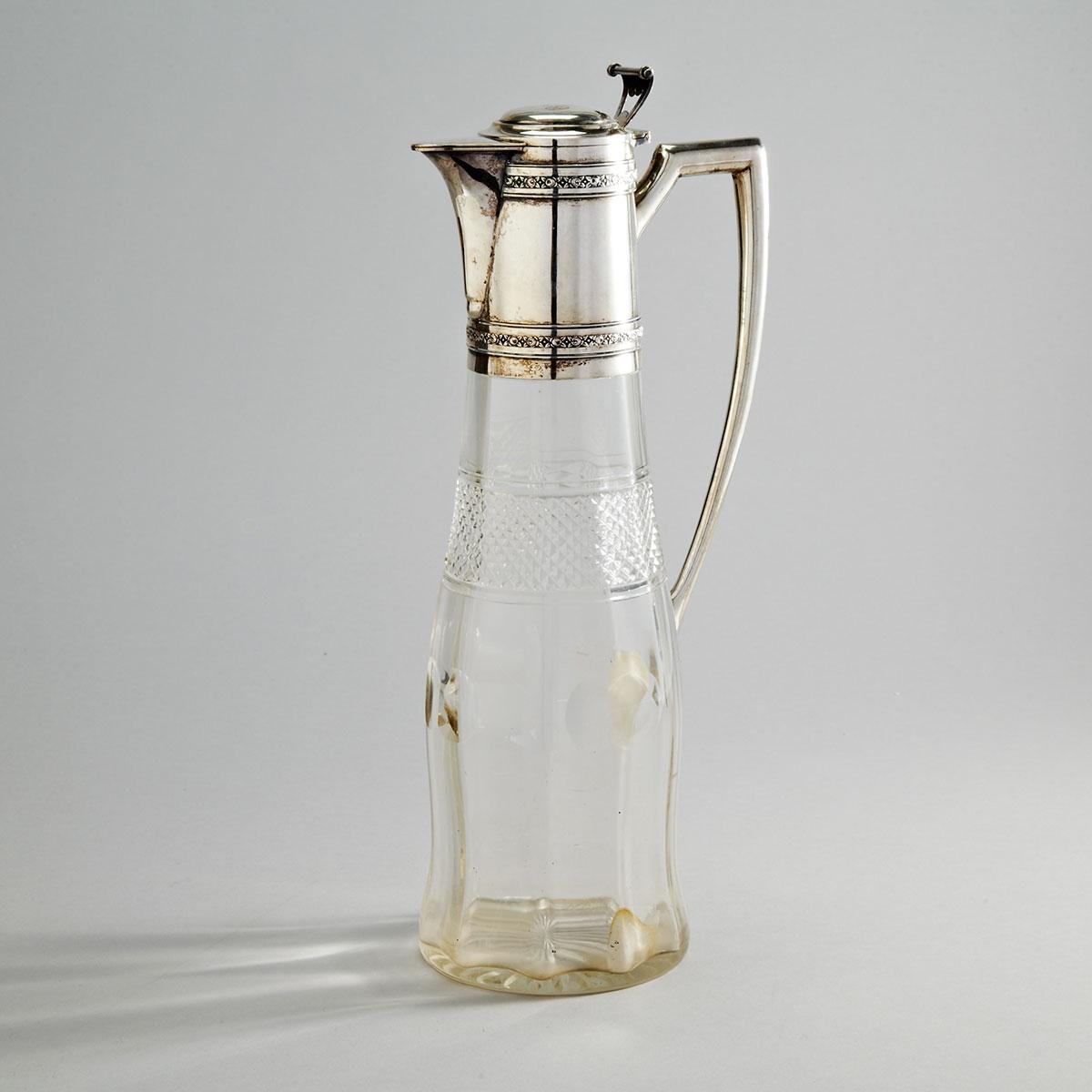 Austro-Hungarian Silver Mounted Cut Glass Claret Jug, Vienna, early 20th century