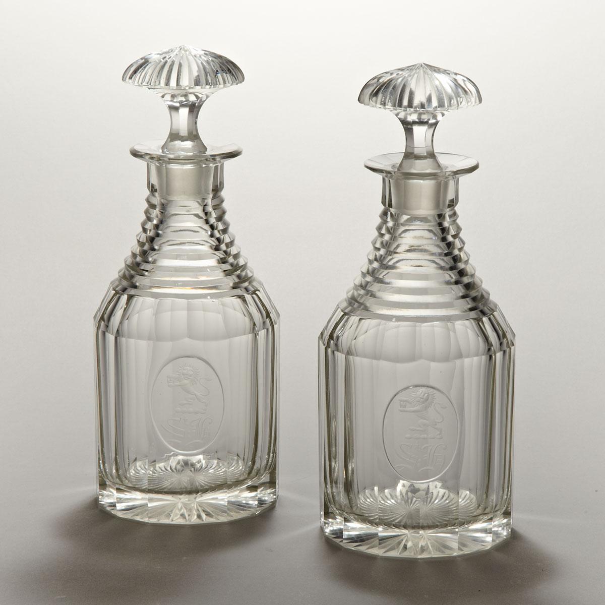 Pair of Anglo-Irish Cut Glass Decanters, 19th century