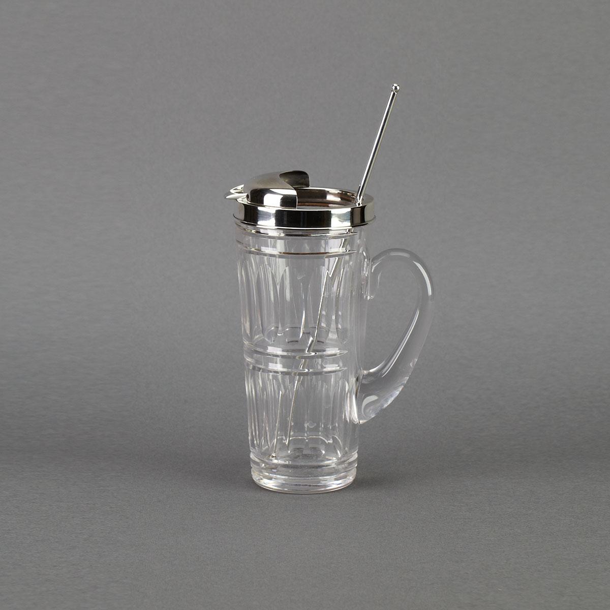 American Silver Mounted Hawkes Cut Glass Cocktail Pitcher with Muddler, Tiffany & Co., New York, N.Y., 20th century