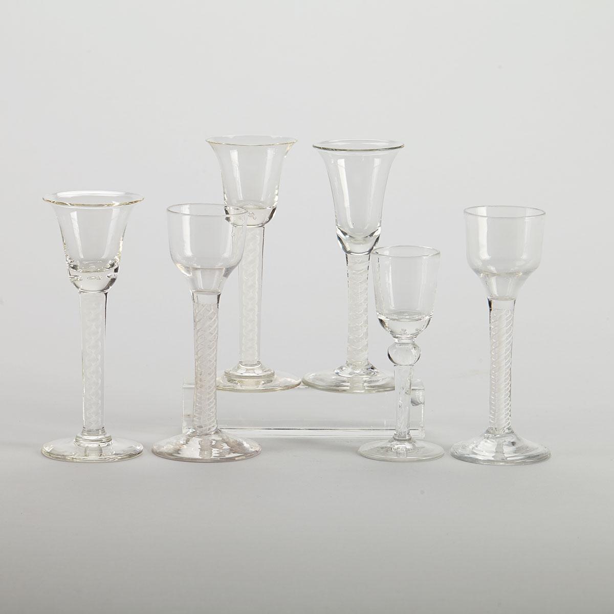 Six Various Opaque-Twist Stemmed Wines, 18th/19th century
