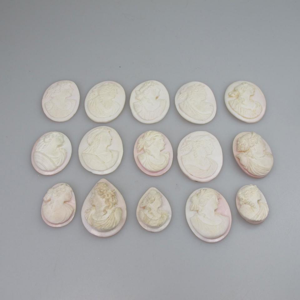 15 Various Unmounted Carved Pink Shell Cameos