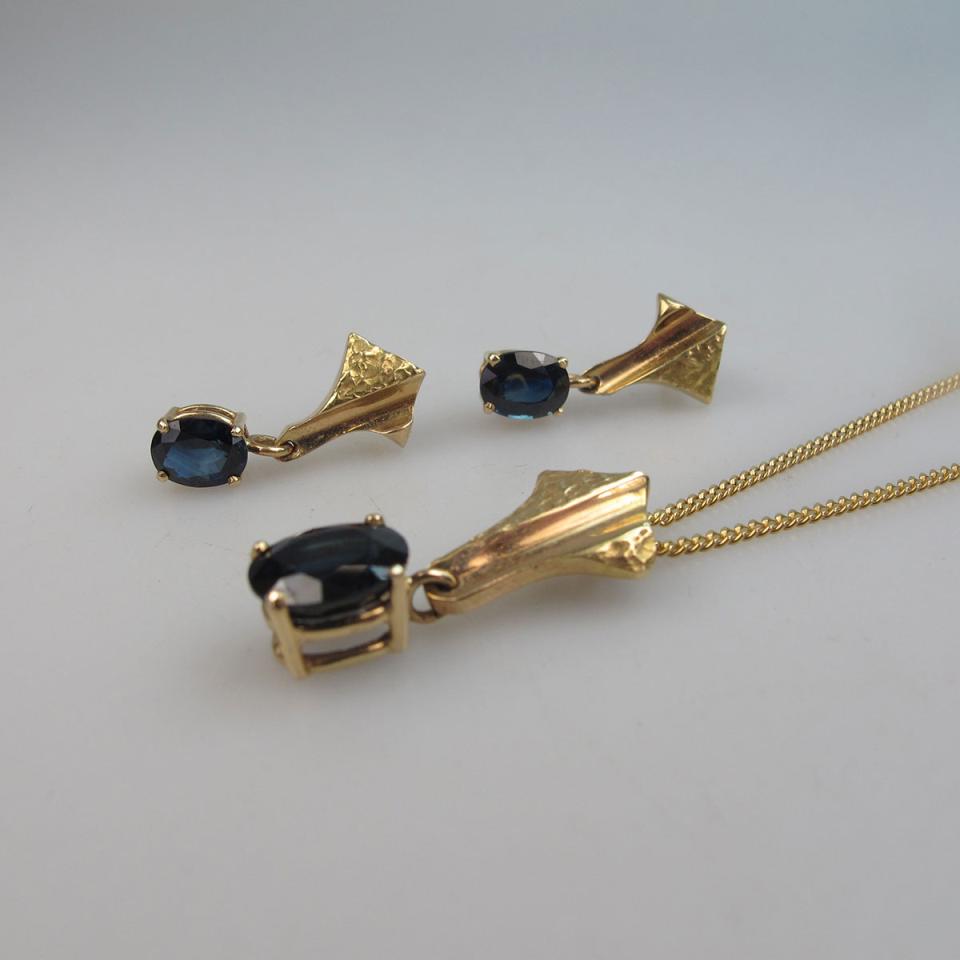 14k Yellow Gold Chain, Pendant And Earrings