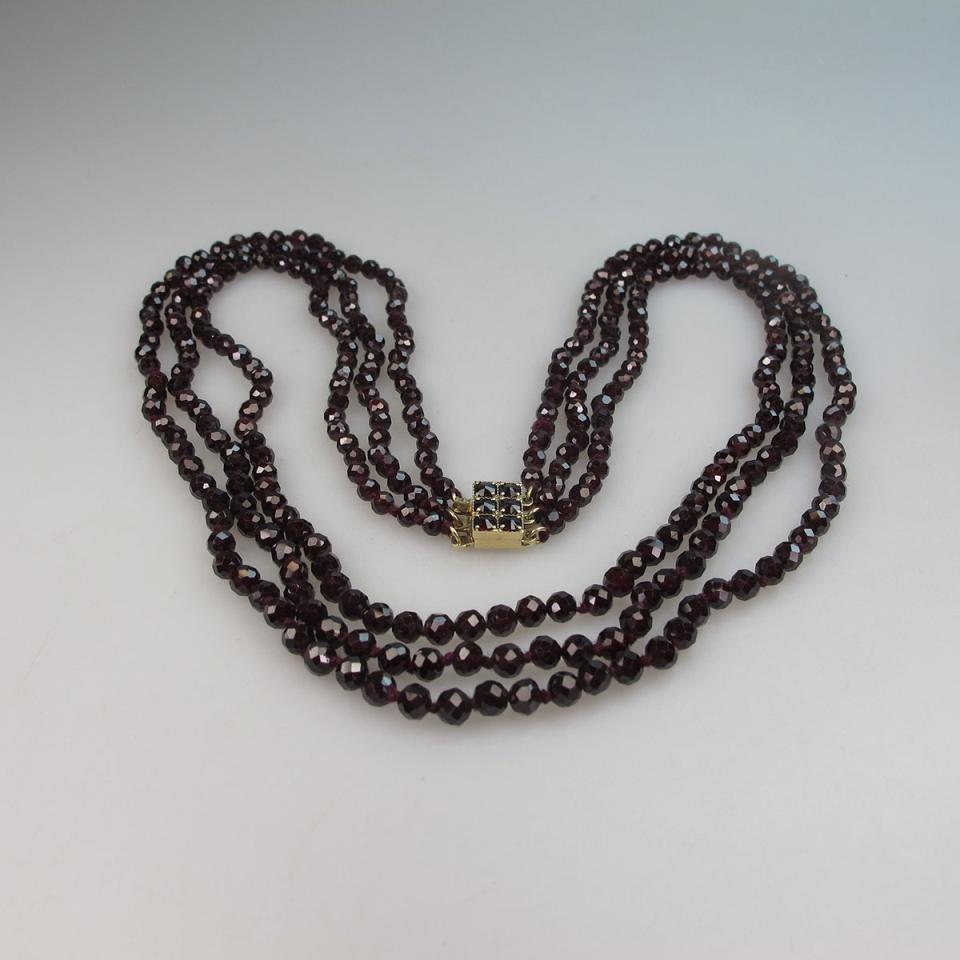 Triple Strand Facetted Garnet Bead Necklace