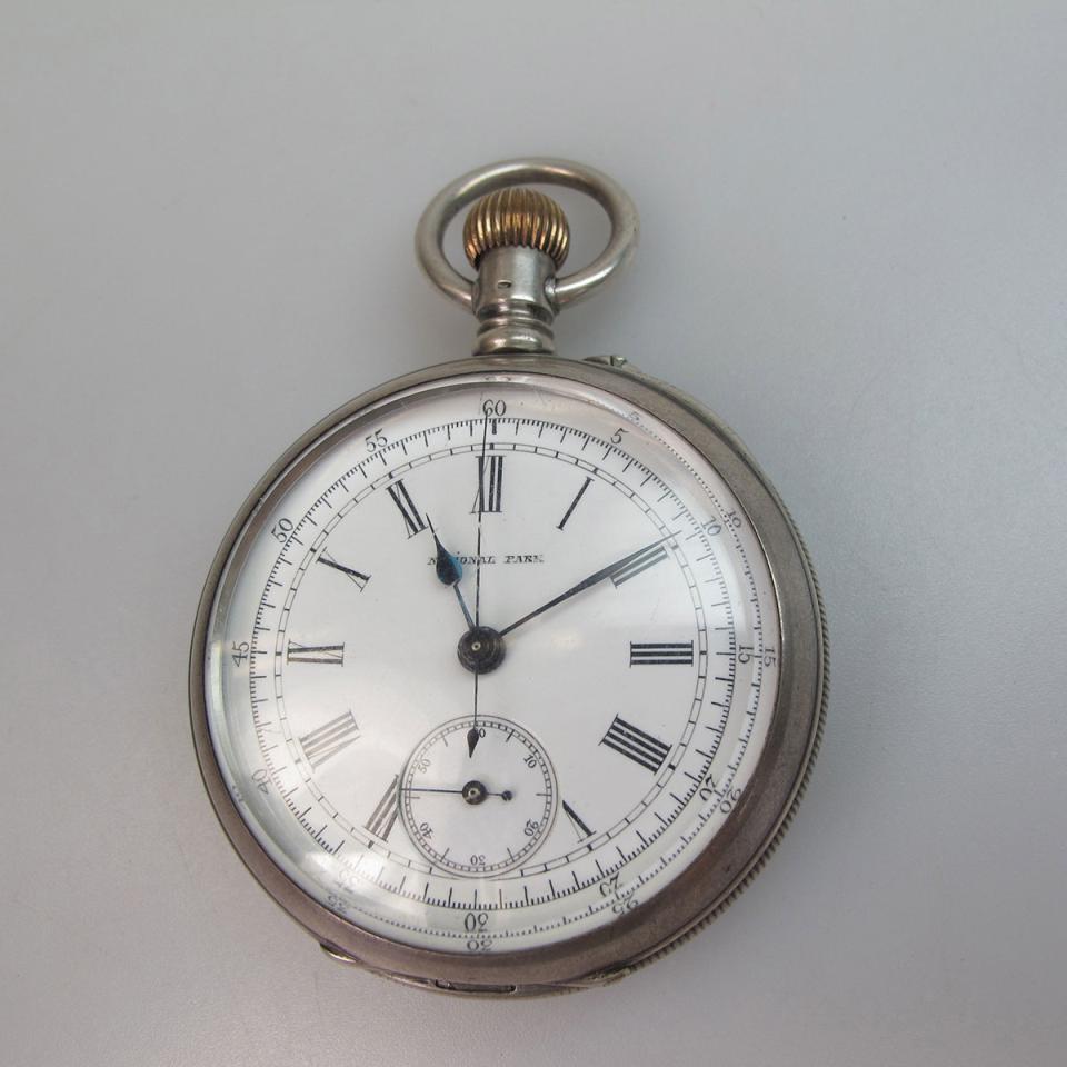 National Park Swiss Openface Stem Wind Pocket Watch With Chronograph