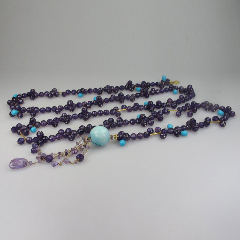 Jaleh Pour Faceted Amethyst and Turquoise Bead Necklace