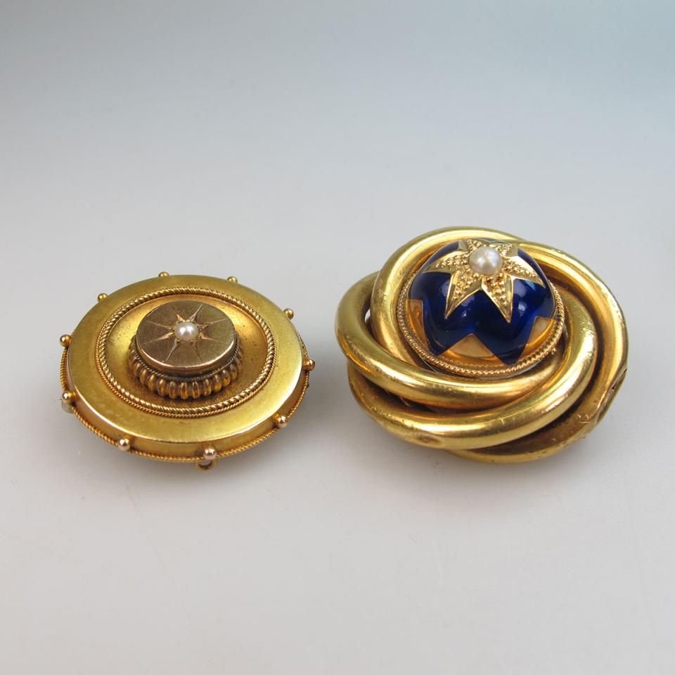 2 x Victorian 18k Yellow Gold Brooches