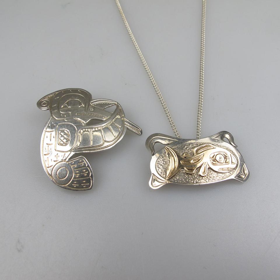 Haida Sterling Silver And Gold Salmon Pendant
